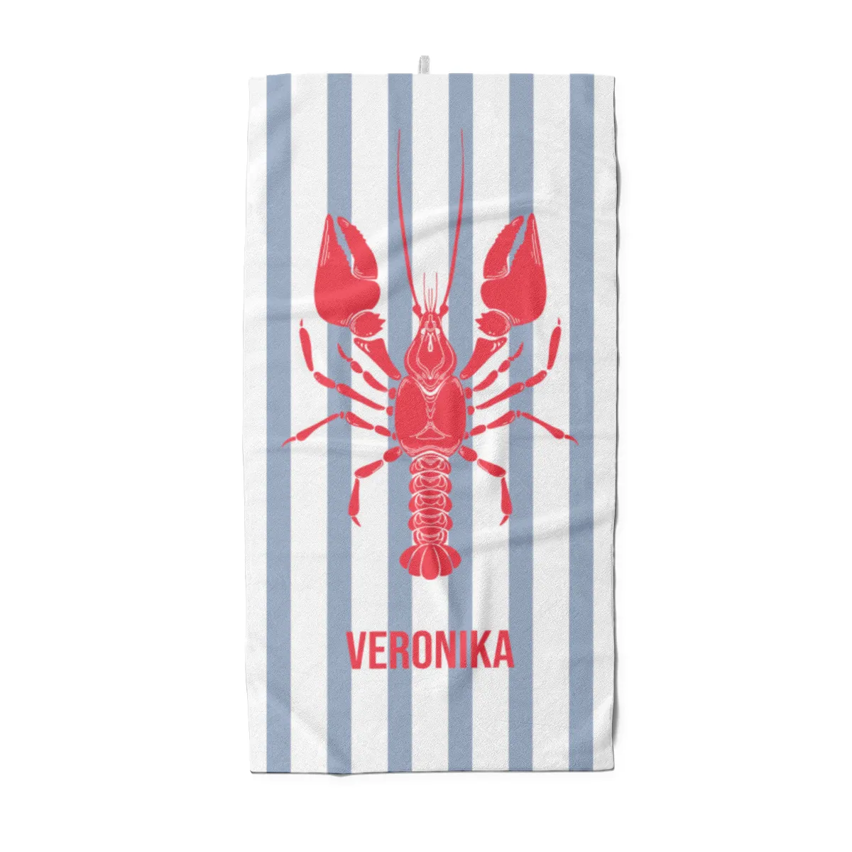 Badetuch blau gestreift mit Hummer - mit Namen personalisierbar - personalisiertes Namens-Badetuch - Strandtuch mit Wunschtext - Lobster blau