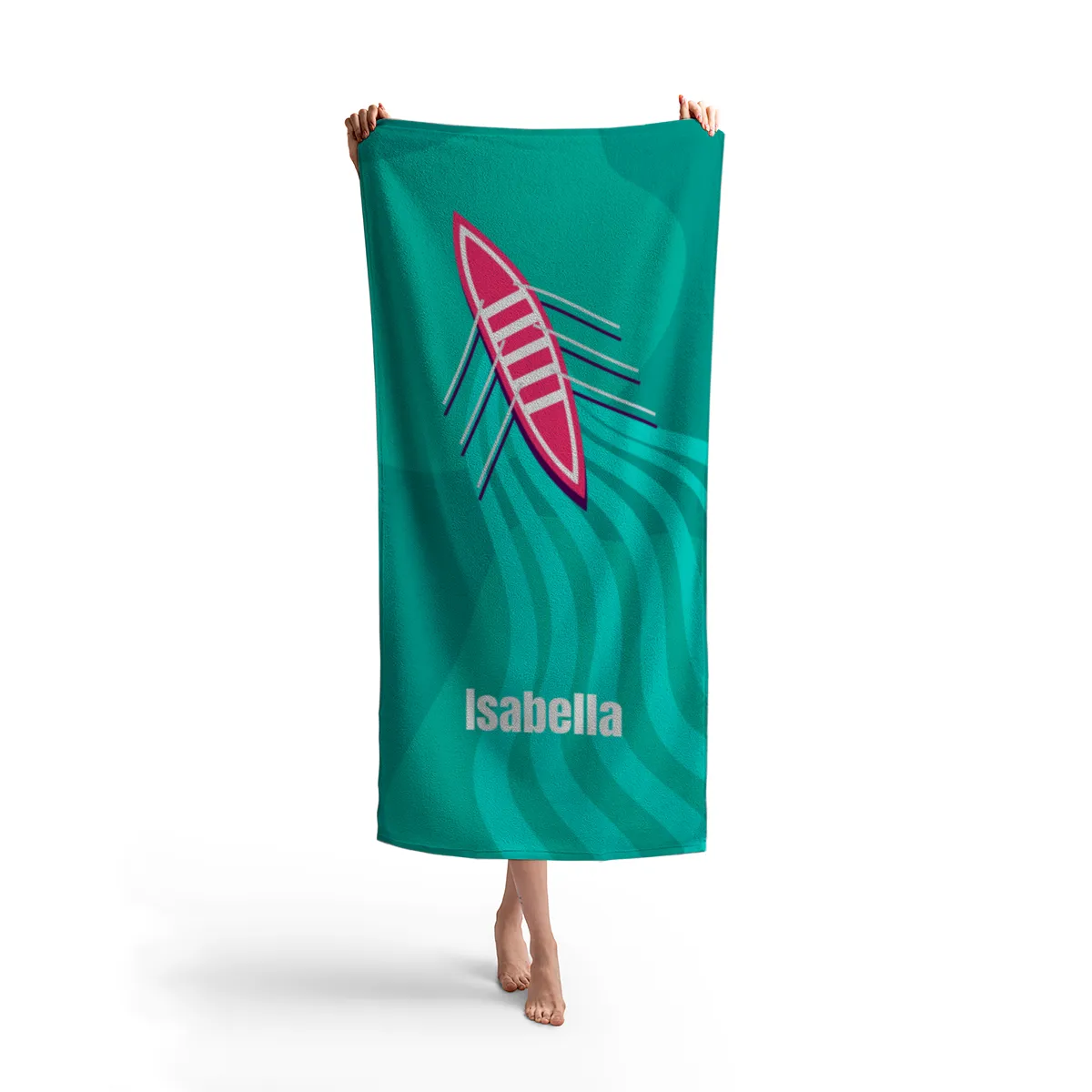 Badetuch Sport - mit Namen personalisierbar - personalisiertes Namens-Badetuch - Strandtuch mit Wunschtext - Ruderboot