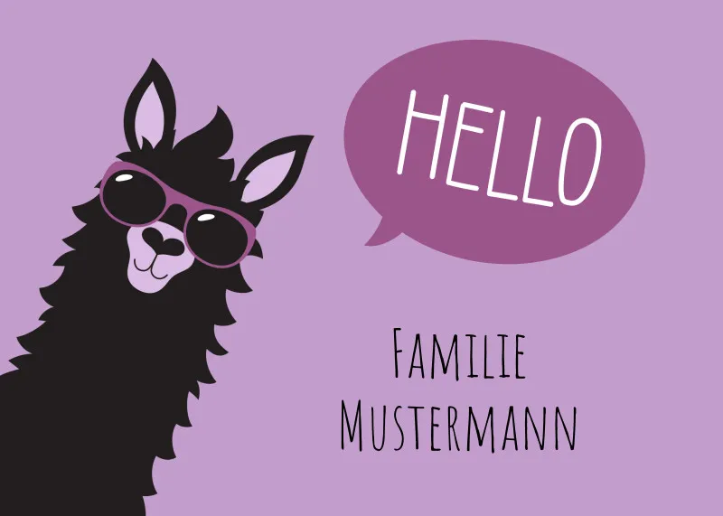 Fußmatte mit Namen personalisierbar - Geschenkidee Einzug, Geburtstag, Richtfest - Fussmatte mit Namen - Motiv Hello Lama violett 70 x 50 cm