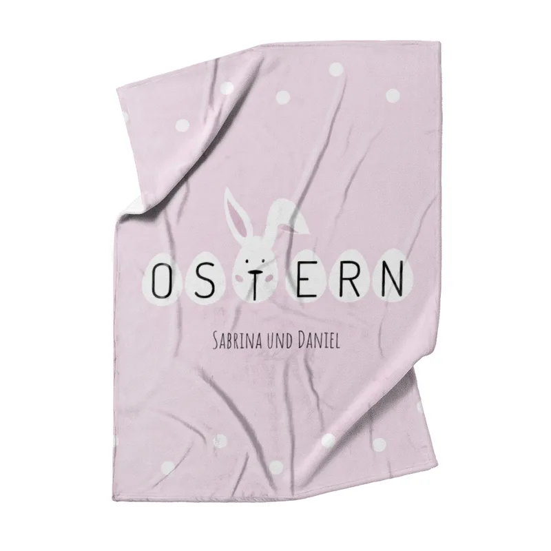 Kuscheldecke Ostern rosa - mit Namen personalisierbar - Geschenkidee Ostern, Osterdeko Ostern rosa 140 x 200 cm