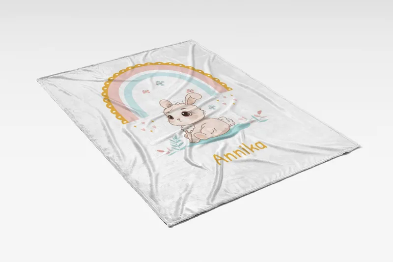 Babydecke Häschen mit Regenbogen - mit Namen personalisierbar Hase 75 x 100 cm
