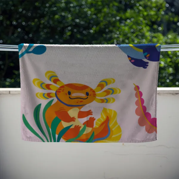 Duschtuch mit Namen personalisierbar - personalisiertes Namens-Duschtuch mit Wunschtext - Axolotls