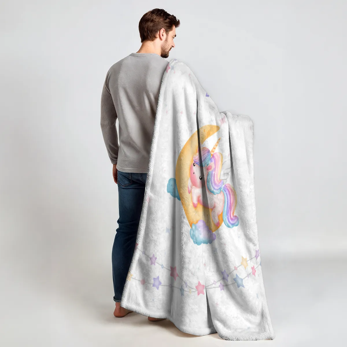 Babydecke mit Namen personalisierbar, Kuscheldecke, Namensdecke mit Einhorn, Geschenkidee Geburt Motiv Einhorn 75 x 100 cm