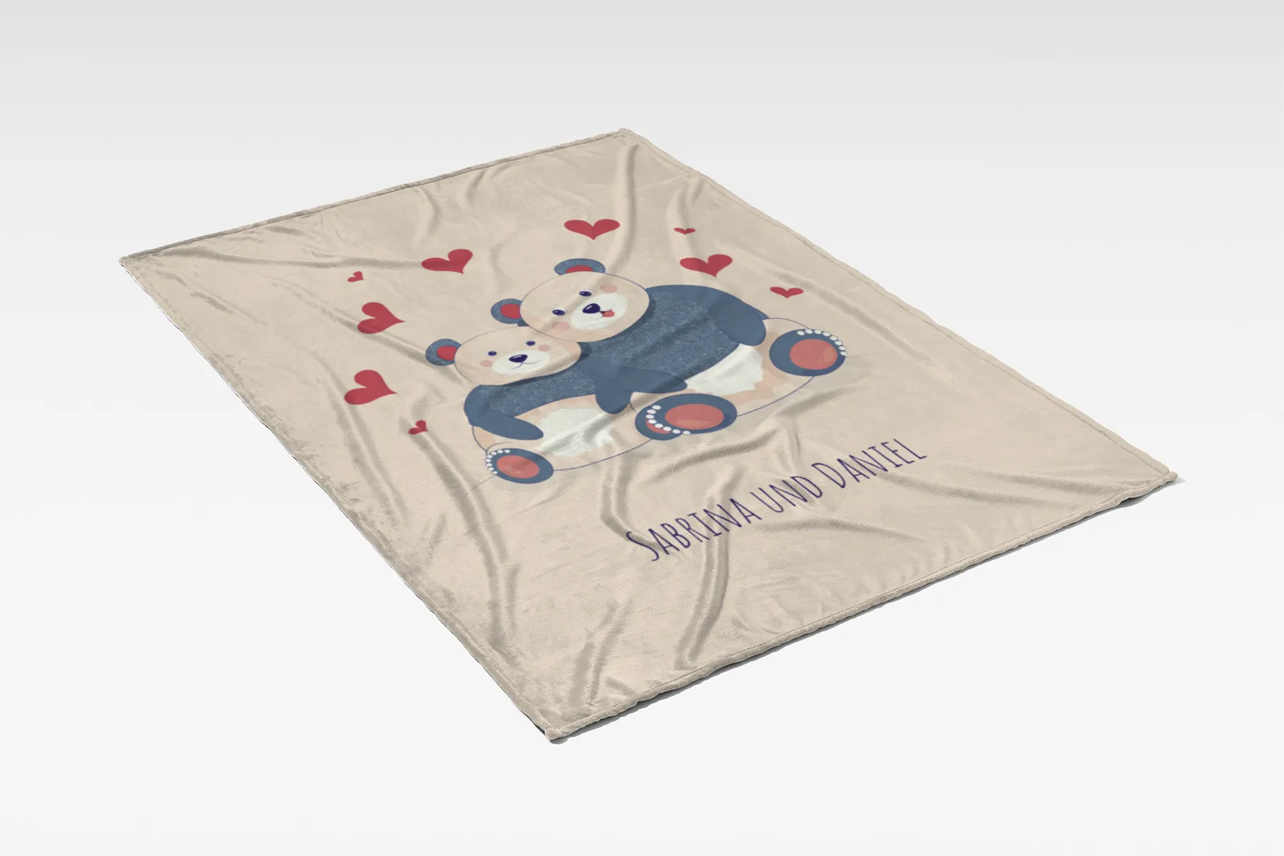 Kuscheldecke Verliebte Bären - mit Namen personalisierbar - Geschenkidee für Verliebte, Valentinstag Verliebte Bären 140 x 200 cm