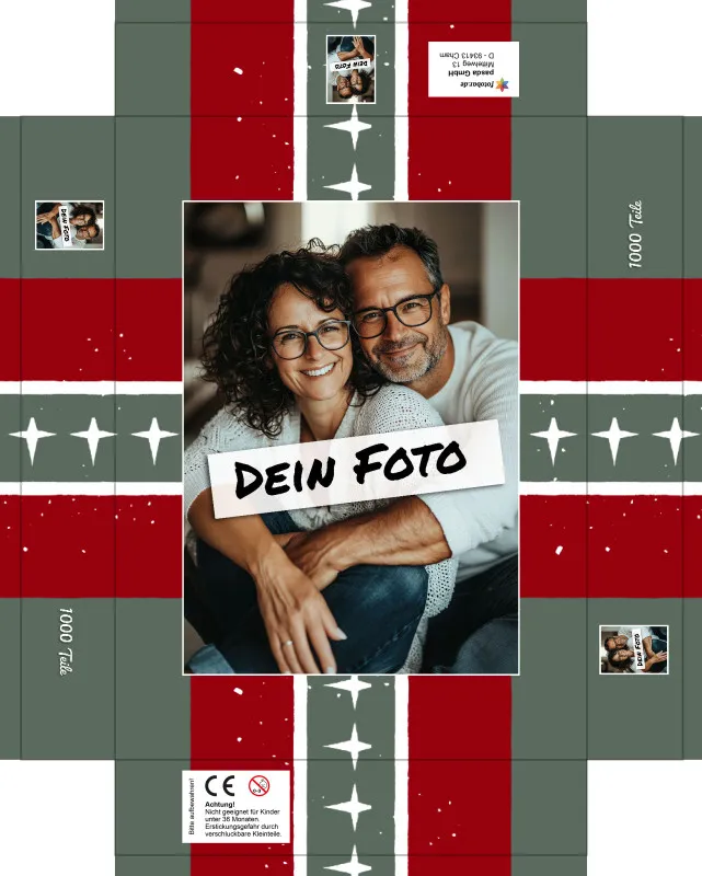 Fotopuzzle mit eigenem Bild - Fotopuzzle selbst gestalten 1000 Teile Hochformat - Schachtel Weihnachten Xmas 1 - 1000 Teile Puzzle mit Foto - Geschenk Weihnachten Xmas1 1000 Teile Hoch