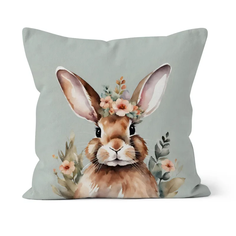 Samtkissenbezug Hase mit Blümchen