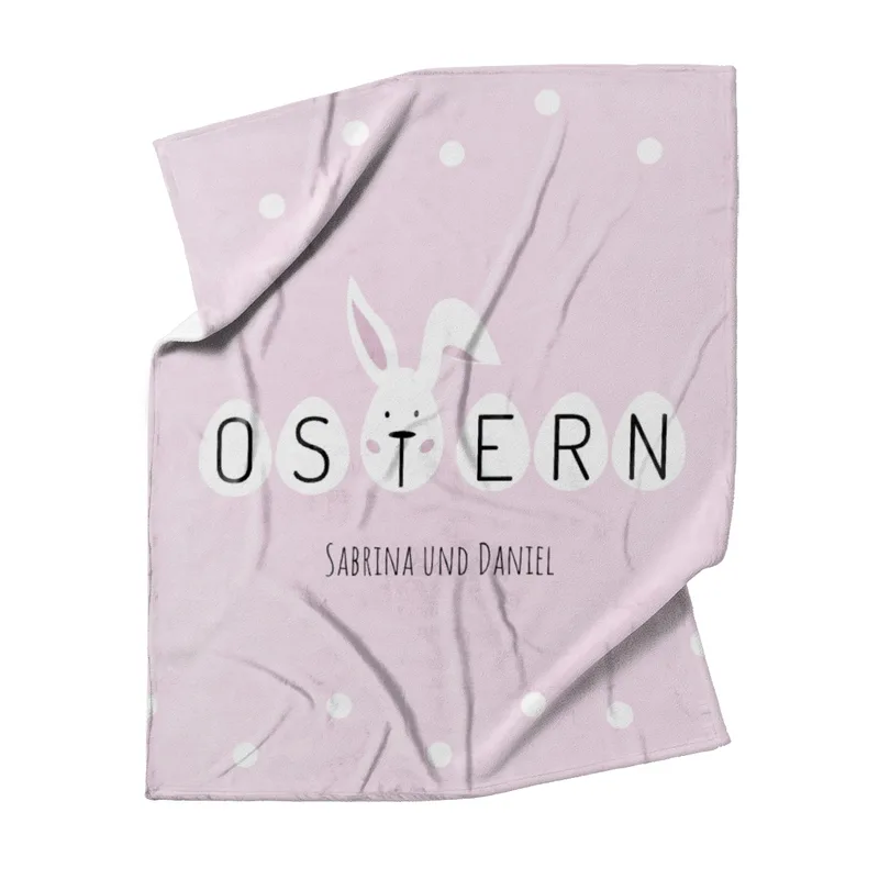 Kuscheldecke Ostern rosa - mit Namen personalisierbar - Geschenkidee Ostern, Osterdeko Ostern rosa 140 x 200 cm