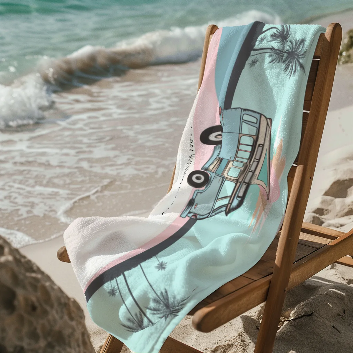 Badetuch Sommer - mit Namen personalisierbar - personalisiertes Namens-Badetuch - Strandtuch mit Wunschtext - Vanlife