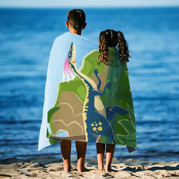 Dinosaurier-Handtuch mit Namen personalisierbar - personalisiertes Namens-Handtuch - Kinderhandtuch mit Wunschtext - Dinowelt