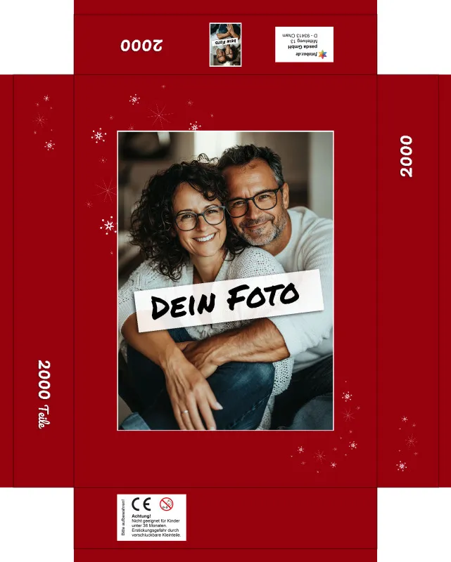 Fotopuzzle mit eigenem Bild - Fotopuzzle selbst gestalten 1000 Teile - Schachtel Sternchen rot - 1000 Teile Puzzle mit Foto - Geschenk Weihnachten Sternchen rot 1000 Teile Quer