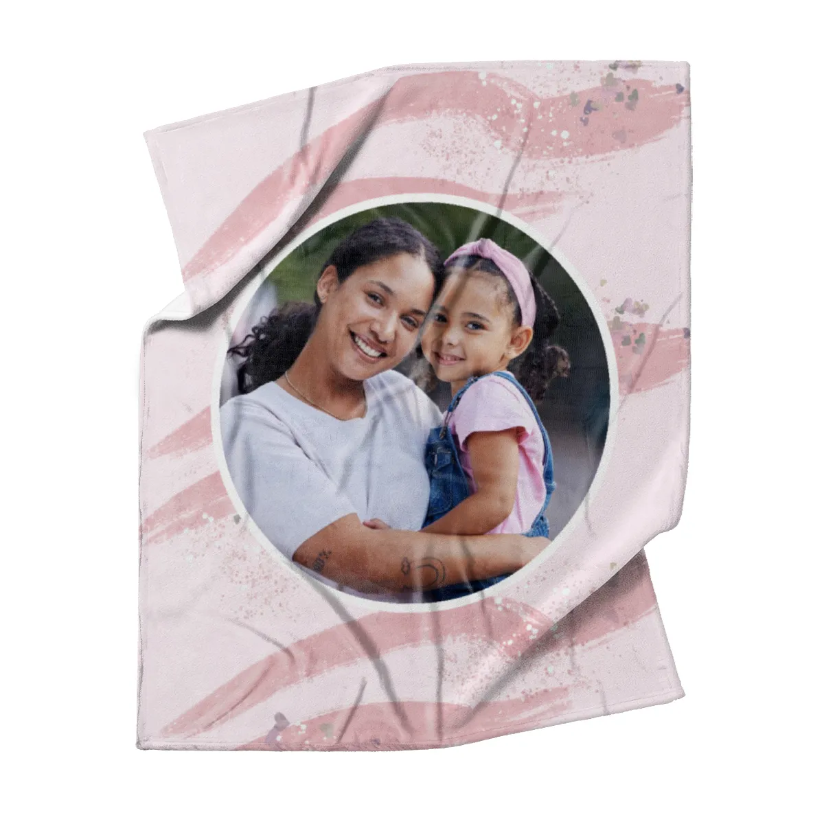 Kuscheldecke rosa 140 x 200 cm - mit Foto personalisierbar - Fotodecke selbst gestalten - Geschenkidee Muttertag, Geburtstag - Pinselstriche Hearts rose