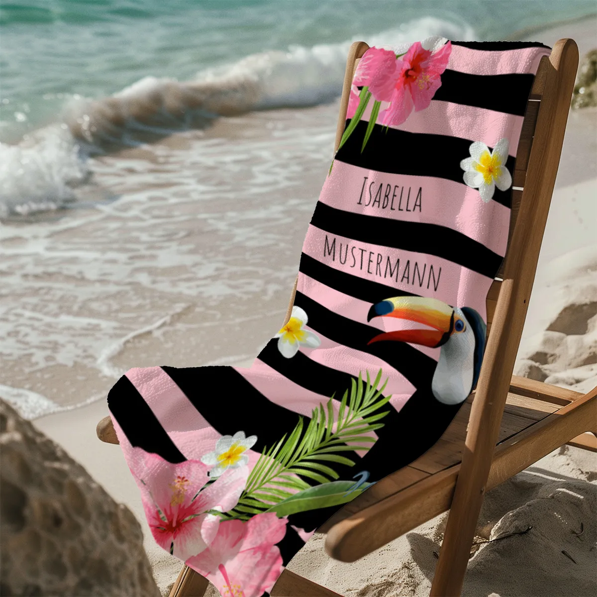 Duschtuch Sommer - mit Namen personalisierbar - personalisiertes Namensduschtuch mit Wunschtext - Tropical