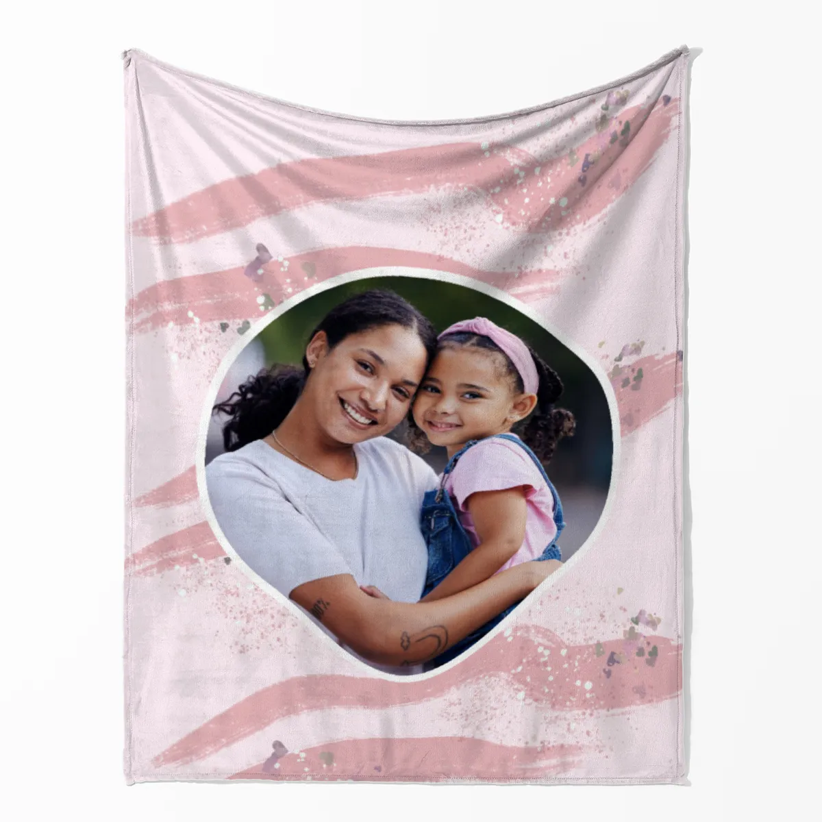 Kuscheldecke rosa 140 x 200 cm - mit Foto personalisierbar - Fotodecke selbst gestalten - Geschenkidee Muttertag, Geburtstag - Pinselstriche Hearts rose
