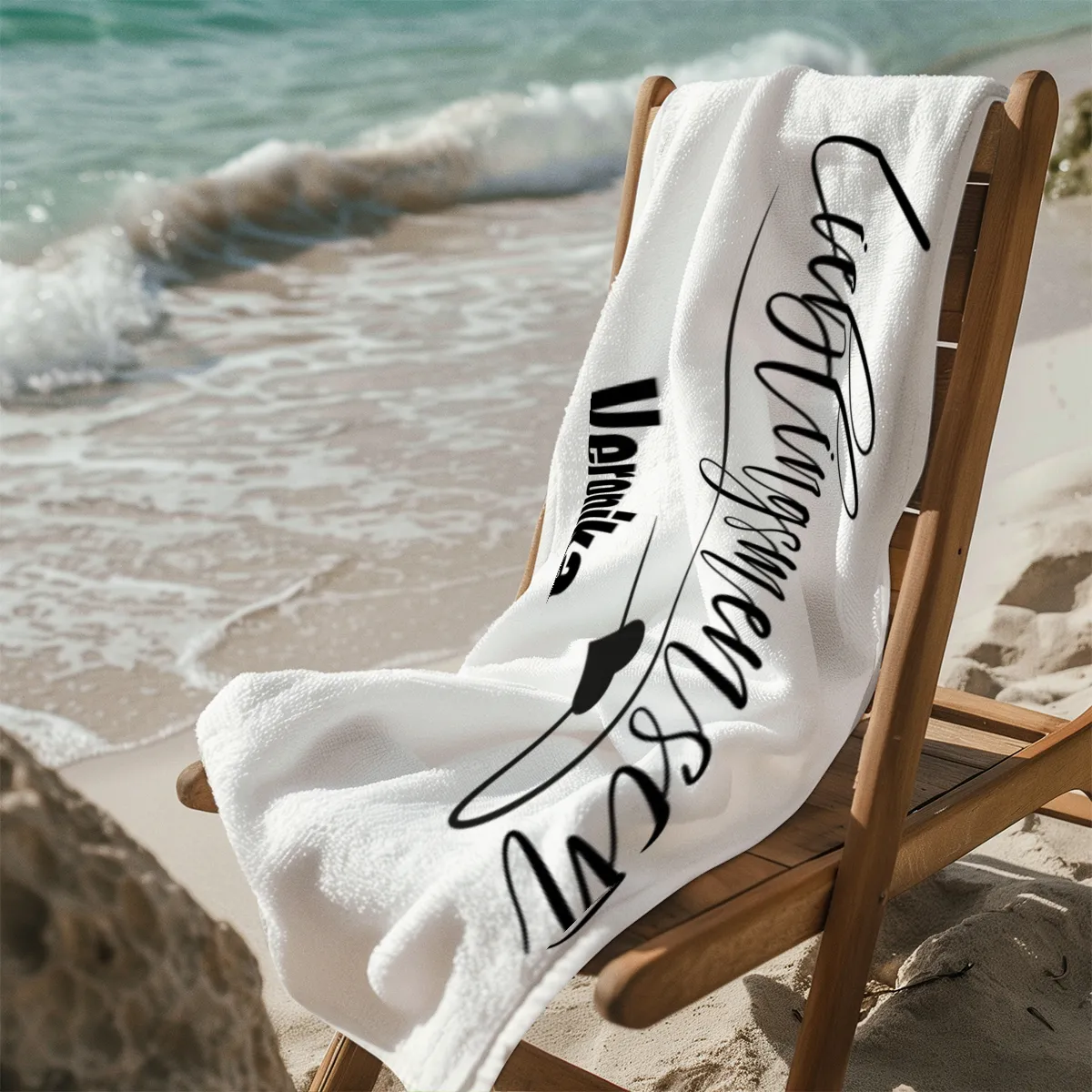 Badetuch mit Namen personalisierbar - personalisiertes Namensbadetuch - Strandtuch mit Namen - Lieblingsmensch weiß