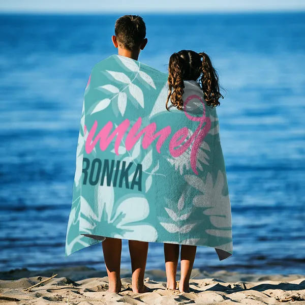 Badetuch Summer mit tropischen Blättern - mit Namen personalisierbar - personalisiertes Namensbadetuch - Strandtuch Sommer mit Namen - Summerleaves