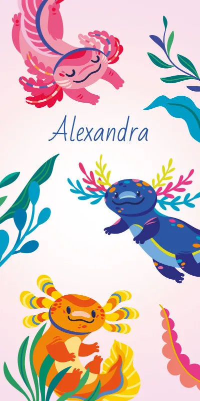Duschtuch mit Namen personalisierbar - personalisiertes Namens-Duschtuch mit Wunschtext - Axolotls