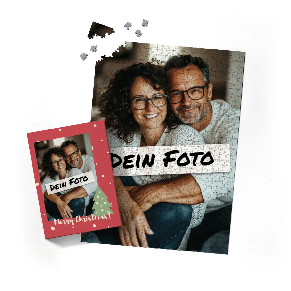 Fotopuzzle mit eigenem Bild - Fotopuzzle selbst gestalten 1000 Teile - Schachtel Merry Christmas - 1000 Teile Puzzle mit Foto - Geschenk Weihnachten MerryChristmas 1000 Teile Quer