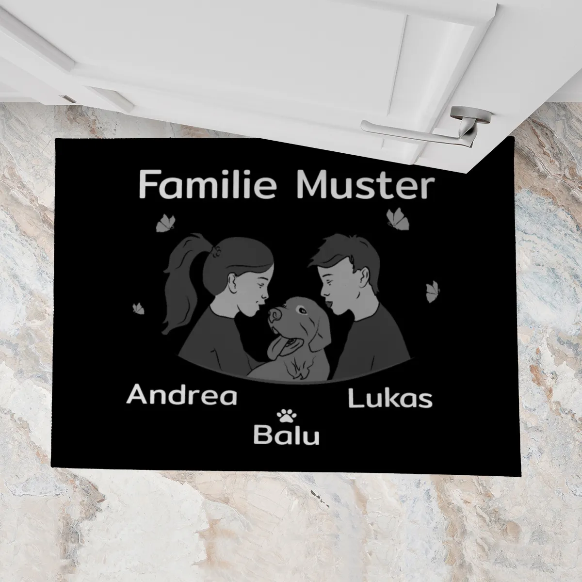 Personalisierte Fußmatte Pärchen mit Hund und Katze schwarz 70 x 50 cm