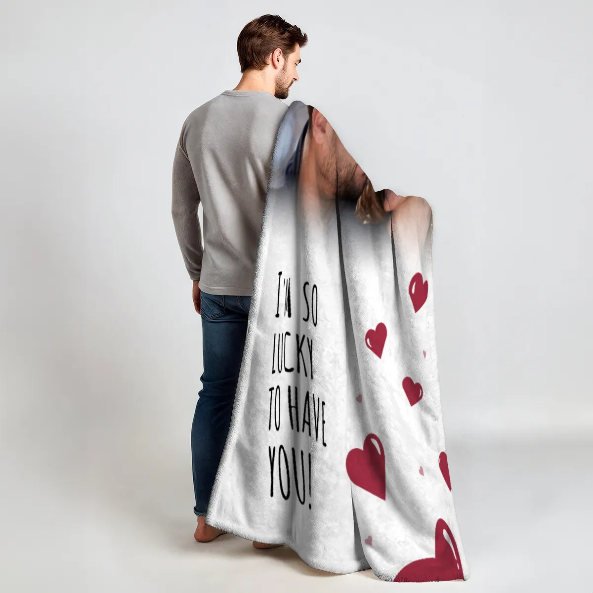 Kuscheldecke So Lucky - mit Foto personalisierbar - Geschenkidee für Verliebte, Valentinstag So Lucky
