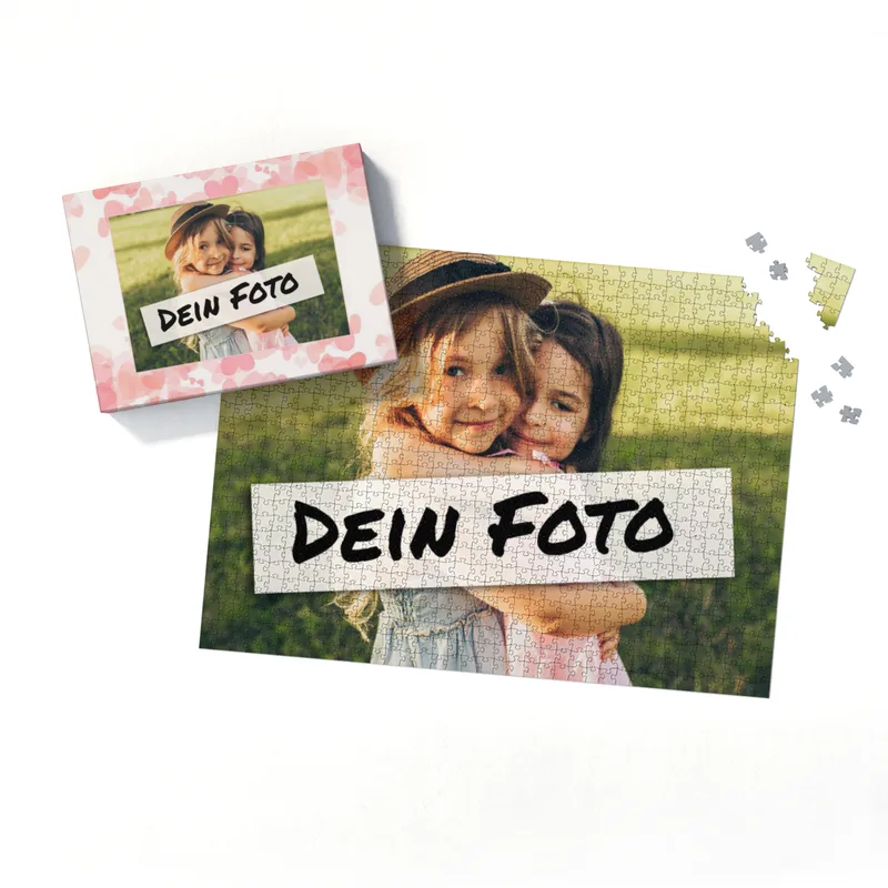 Fotopuzzle mit eigenem Bild - Fotopuzzle selbst gestalten 1000 Teile - Schachtel Herzen rosa - Puzzle mit Foto personalisiert - Geschenk Valentin Herzen rosa 1000 Teile Quer