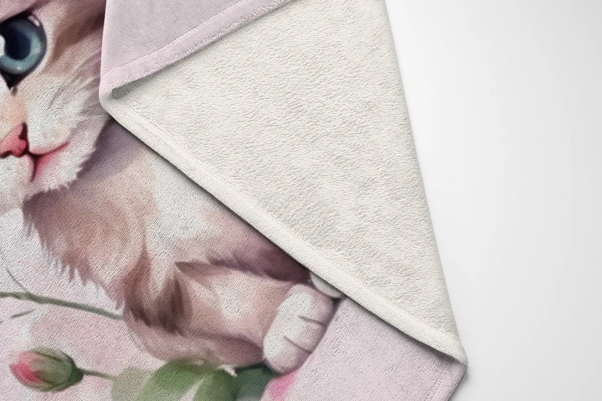 Wohndecke mit Namen personalisierbar, Kuscheldecke, Namensdecke mit süßem Kätzchen, Geschenkidee Geburtstag Motiv Katze rosa 140 x 200 cm