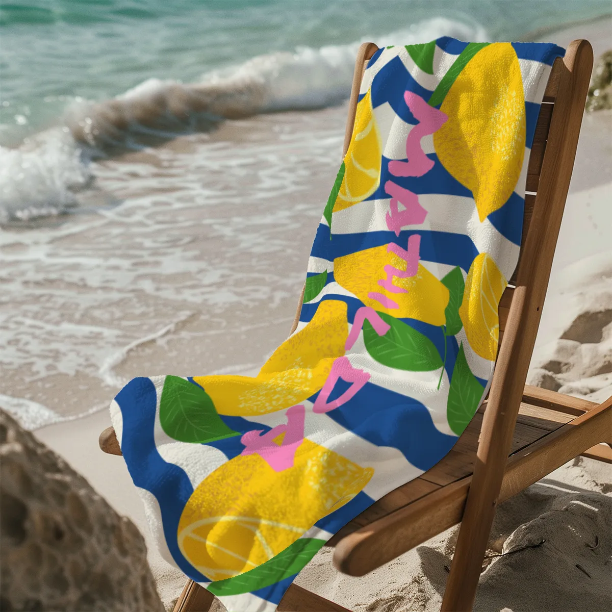 Badetuch Zitronen mit Namen personalisiert - personalisiertes Namensbadetuch - Strandtuch mit Namen - Zitronen