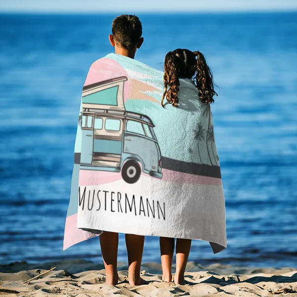Badetuch Sommer - mit Namen personalisierbar - personalisiertes Namens-Badetuch - Strandtuch mit Wunschtext - Vanlife