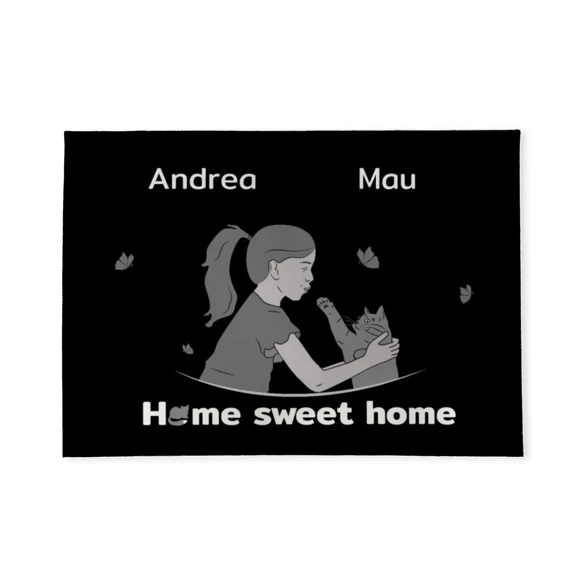 Personalisierte Fußmatte Pärchen mit Hund und Katze schwarz 70 x 50 cm