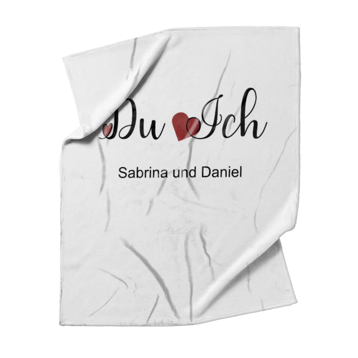 Kuscheldecke Du Ich mit Herzen - mit Namen personalisierbar - Geschenkidee für Verliebte, Valentinstag Text Herzen 140 x 200 cm