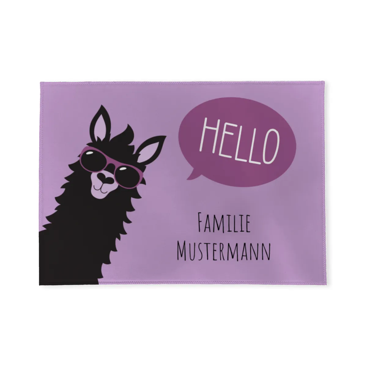 Fußmatte mit Namen personalisierbar - Geschenkidee Einzug, Geburtstag, Richtfest - Fussmatte mit Namen - Motiv Hello Lama violett 70 x 50 cm
