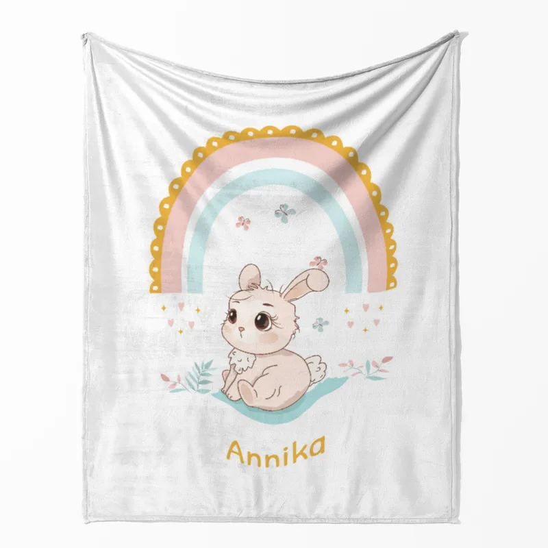 Babydecke Häschen mit Regenbogen - mit Namen personalisierbar Hase 75 x 100 cm