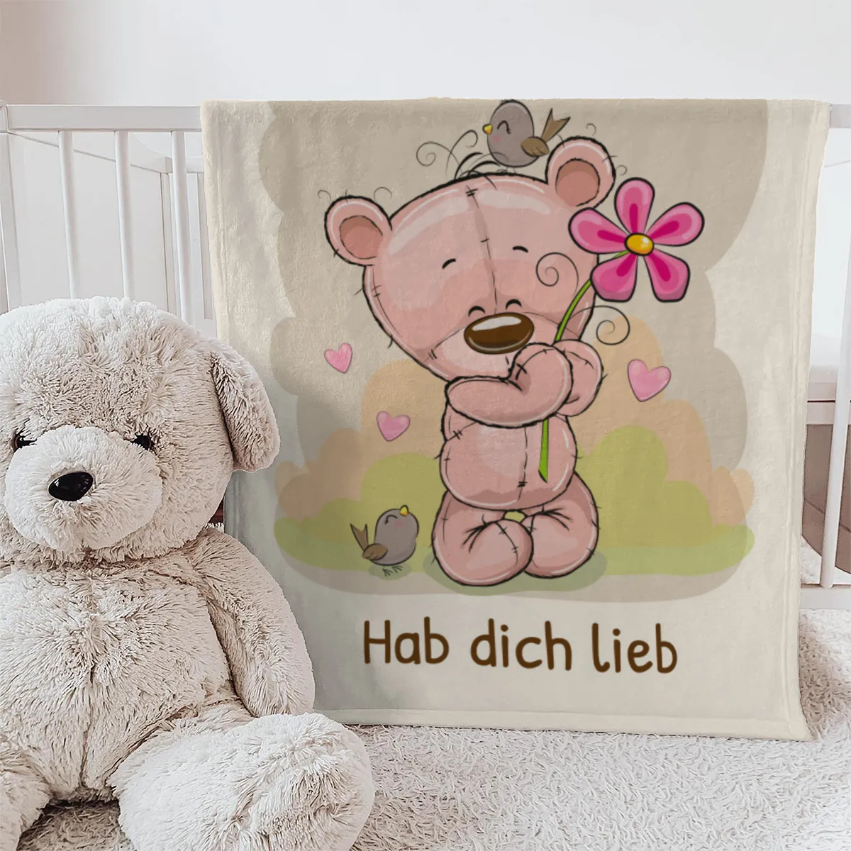 Babydecke Teddy mit Spatzen