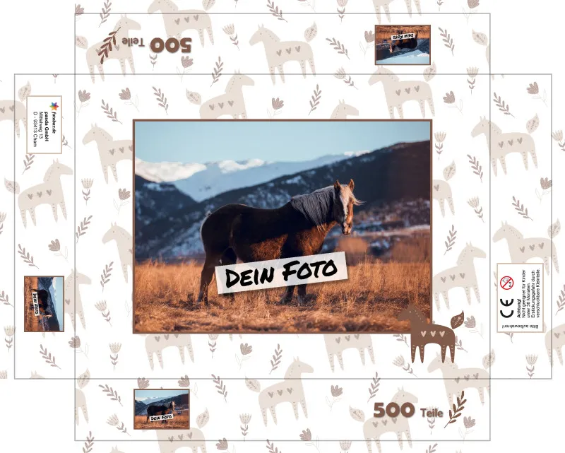 Fotopuzzle mit eigenem Bild - Fotopuzzle selbst gestalten 1000 Teile - Schachtel Skandipferde- Puzzle mit Foto personalisiert - Geschenk Geburtstag, Pferdefans Skandipferde 1000 Teile Quer