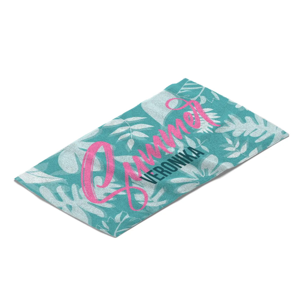 Badetuch Summer mit tropischen Blättern - mit Namen personalisierbar - personalisiertes Namensbadetuch - Strandtuch Sommer mit Namen - Summerleaves