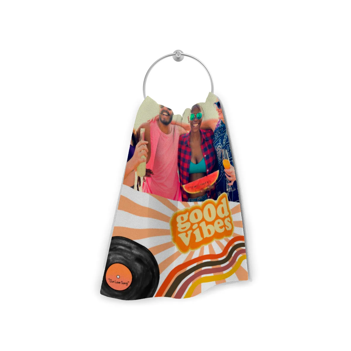 Strandtuch Good Vibes im Retro-Look - mit Foto personalisierbar - Foto-Badetuch für Urlaub, Bad, Strand - Good Vibes