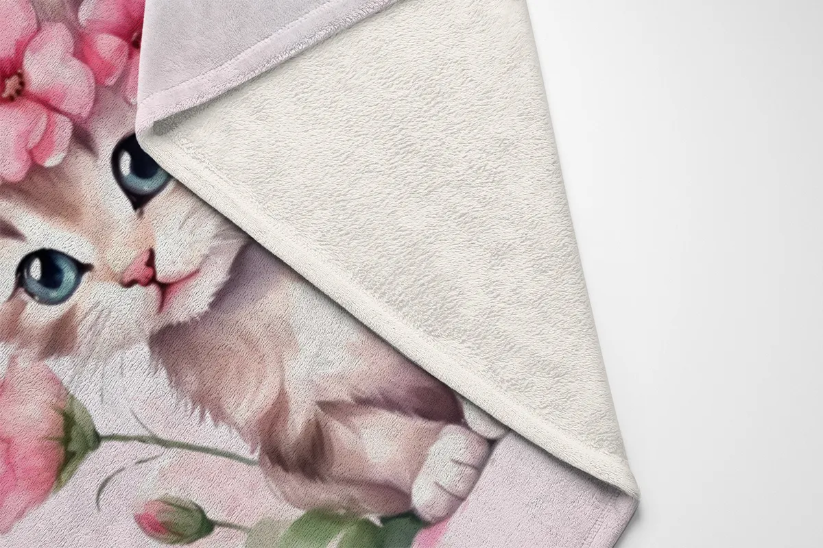 Wohndecke mit Namen personalisierbar, Kuscheldecke, Namensdecke mit süßem Kätzchen, Geschenkidee Geburtstag Motiv Katze rosa 140 x 200 cm