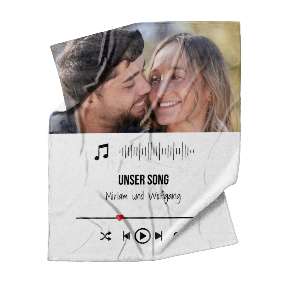 Kuscheldecke Our Lovesong - mit Bild und Text personalisierbar - Geschenkidee für Verliebte, Valentinstag Songplay Text Bild