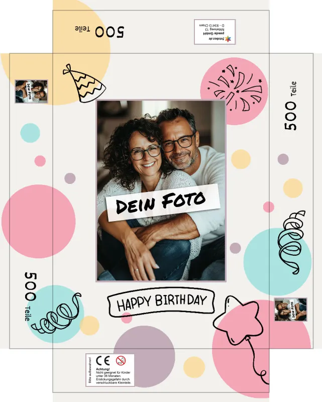 Fotopuzzle mit eigenem Bild - Fotopuzzle selbst gestalten 1000 Teile Hochformat - Schachtel Happy Birthday - Puzzle mit Foto personalisiert - Geschenk Geburtstag Happy Birthday 1000 Teile Hoch