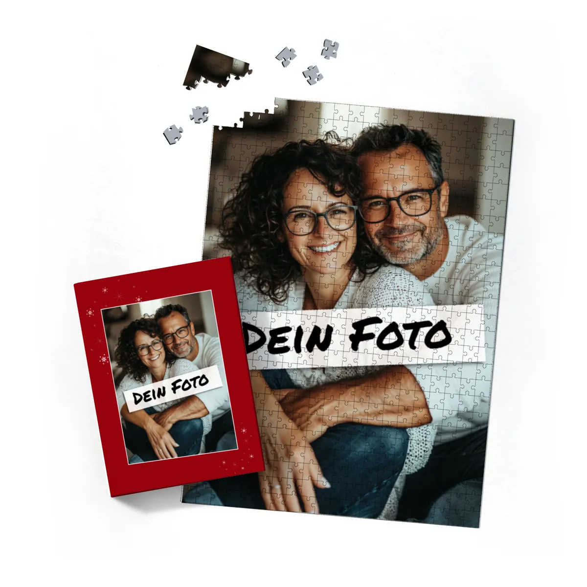 Fotopuzzle mit eigenem Bild - Fotopuzzle selbst gestalten 1000 Teile - Schachtel Sternchen rot - 1000 Teile Puzzle mit Foto - Geschenk Weihnachten Sternchen rot 1000 Teile Quer