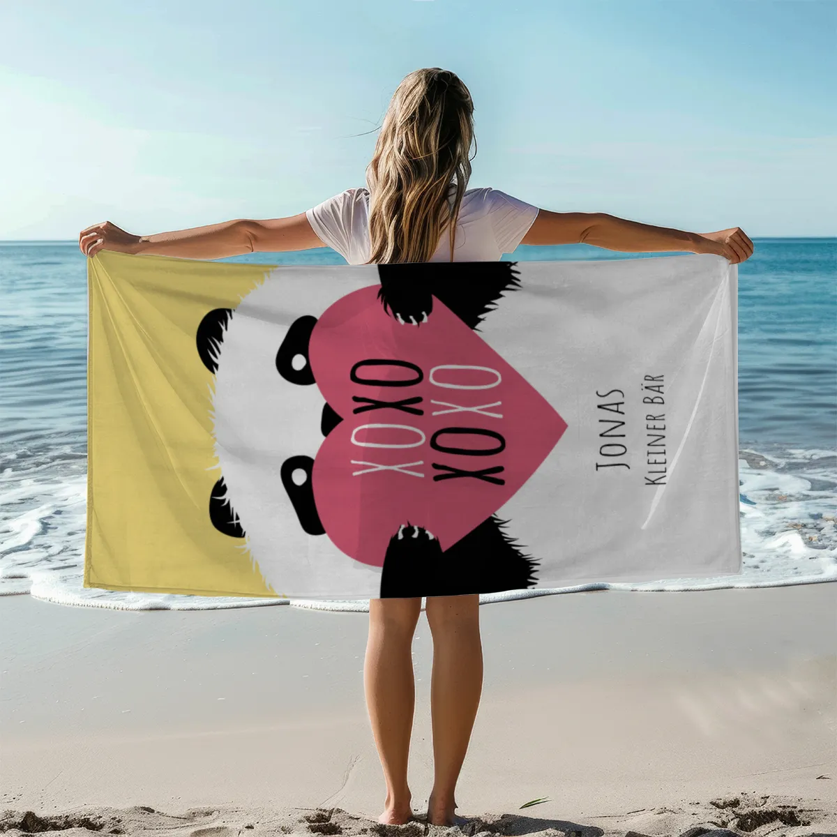 Duschtuch mit Namen personalisierbar - personalisiertes Namens-Duschtuch mit Wunschtext - XOXO Katze