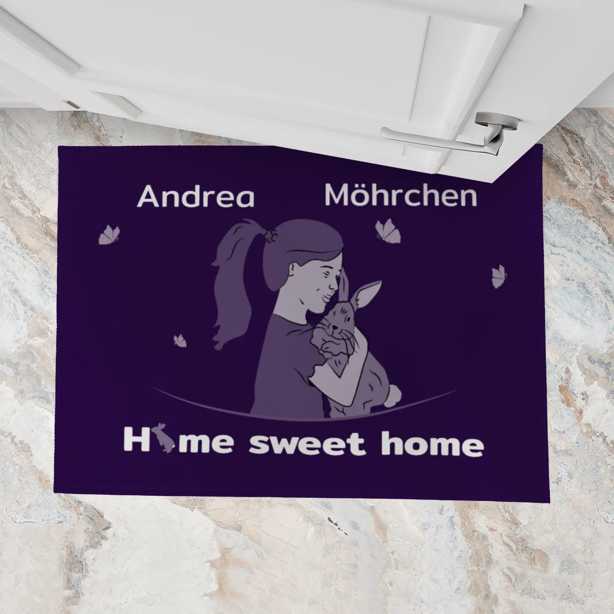 Personalisierte Fußmatte Pärchen mit Hund und Katze schwarz 70 x 50 cm