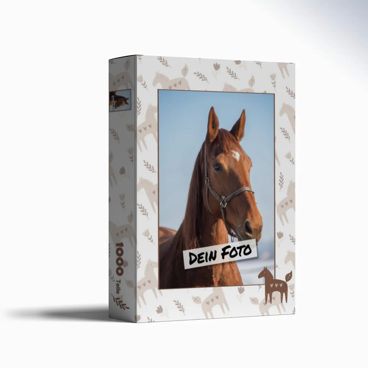 Fotopuzzle mit eigenem Bild - Fotopuzzle selbst gestalten 1000 Teile - Schachtel Skandipferde- Puzzle mit Foto personalisiert - Geschenk Geburtstag, Pferdefans Skandipferde 1000 Teile Quer