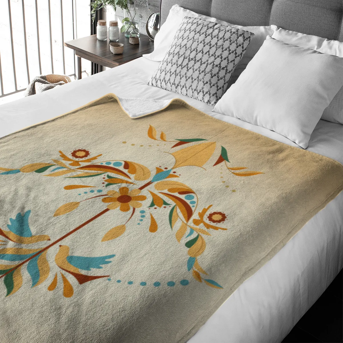 Sternzeichen Wohndecke Wassermann floral mit Namen personalisierbar