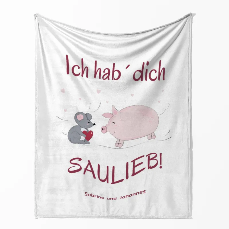 Kuscheldecke Hab Dich saulieb - mit Namen personalisierbar - Geschenkidee für Verliebte Hab dich saulieb 140 x 200 cm