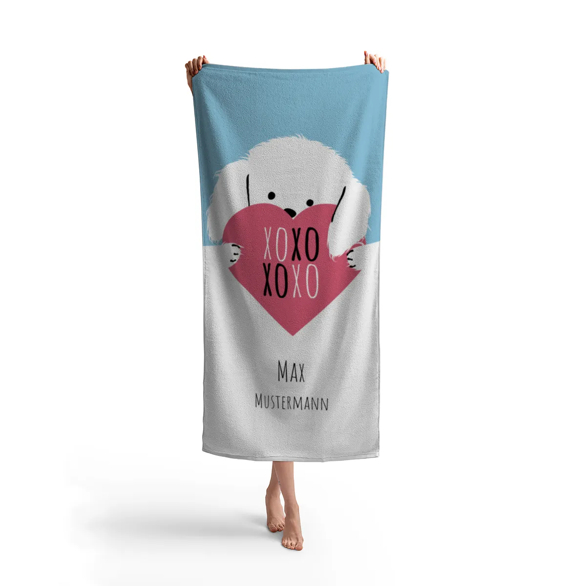 Duschtuch mit Namen personalisierbar - personalisiertes Namens-Duschtuch mit Wunschtext - XOXO Katze