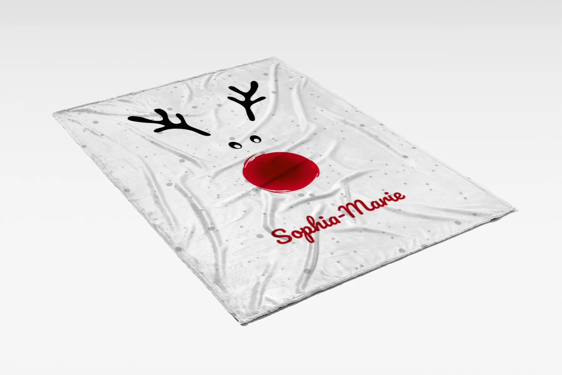 Personalisierte Babydecke Rentiernase - Babydecke mit Namen und Rentiermotiv - Babydecke mit Namen personalisierbar - Geschenkidee Weihnachten Baby Rentiernase 75 x 100 cm
