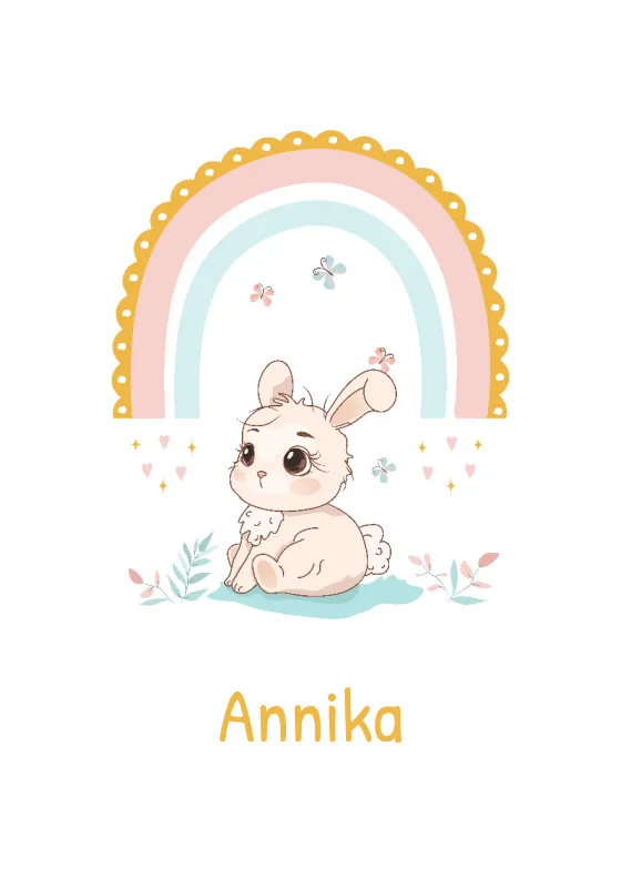 Babydecke Häschen mit Regenbogen - mit Namen personalisierbar Hase 75 x 100 cm