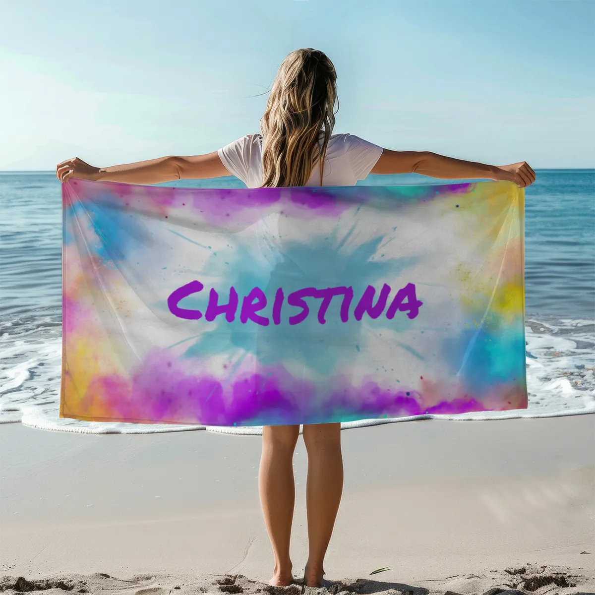 Handtuch bunt bedruckt mit Namen personalisierbar - personalisiertes Handtuch mit Ihrem Wunschtext - Colorexplosion