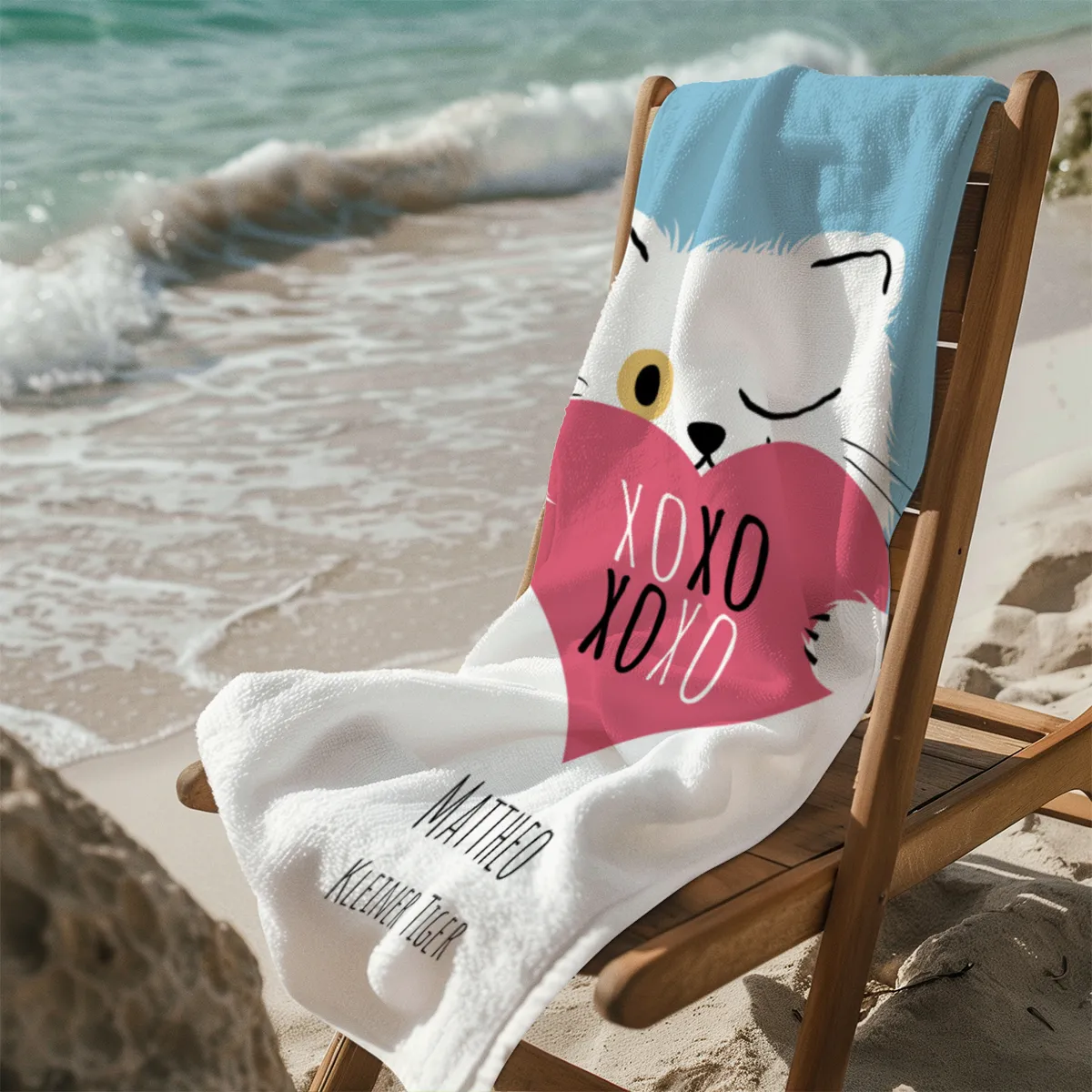 Duschtuch mit Namen personalisierbar - personalisiertes Namens-Duschtuch mit Wunschtext - XOXO Katze