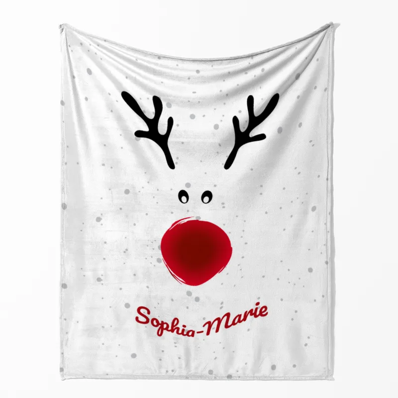 Personalisierte Babydecke Rentiernase - Babydecke mit Namen und Rentiermotiv - Babydecke mit Namen personalisierbar - Geschenkidee Weihnachten Baby Rentiernase 75 x 100 cm